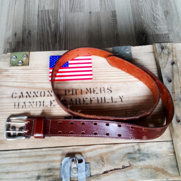 Leather belt, men's size 34 brown with double row of holes - Picture 1 of 6